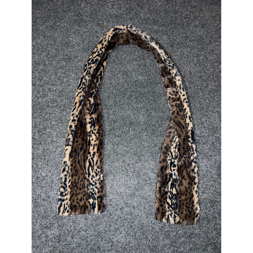 Jaclyn Smith Faux Fur Leopard Print Scarf Brown Tan OSFM Animal Print Accessory